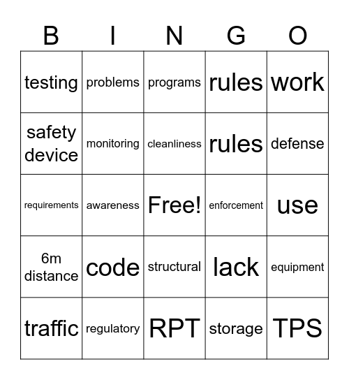 Safety Bingo Card