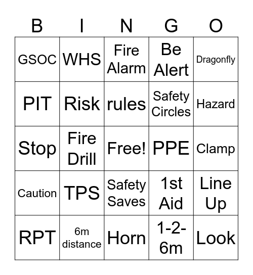 Safety Bingo Card