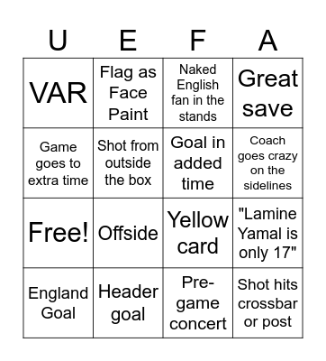 Euro 2024 Final Bingo Card