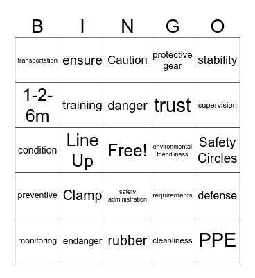 Safety Bingo Card