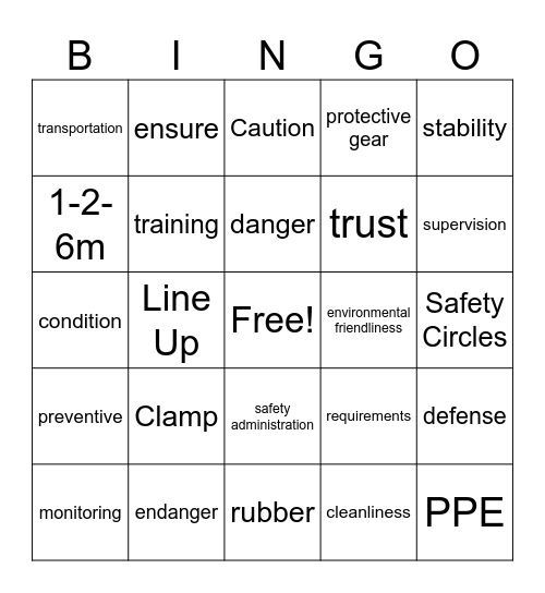 Safety Bingo Card