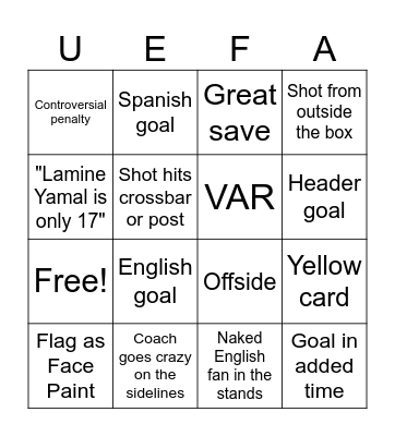 Euro 2024 Final Bingo Card