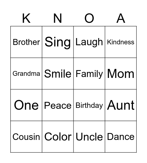 Knoa's Corner Bingo Card