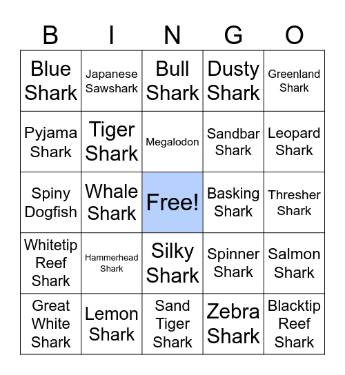 Shark Bingo Card