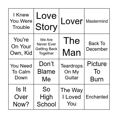 Music Bingo (Taylor's Version) Round 3 Bingo Card