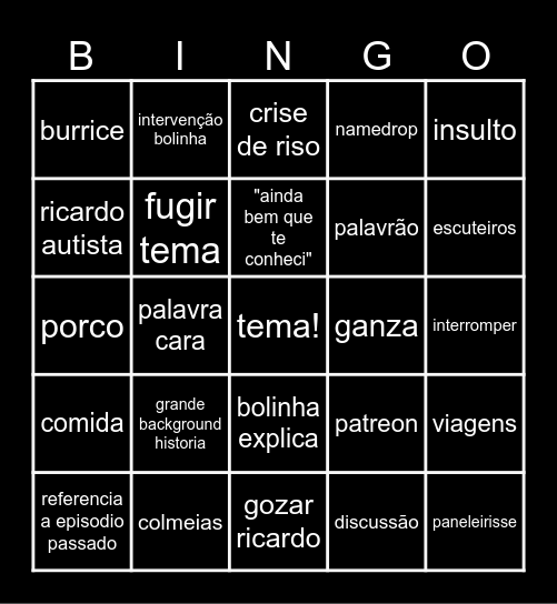 cubinho Bingo Card