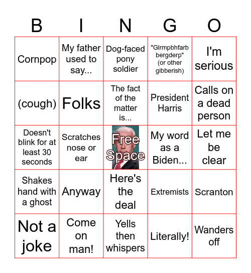 Biden Bullshit Bingo Card
