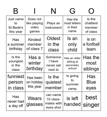 END OF YEAR BINGO Card