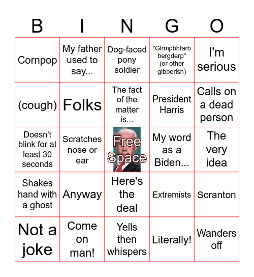 Biden Bullshit Bingo Card