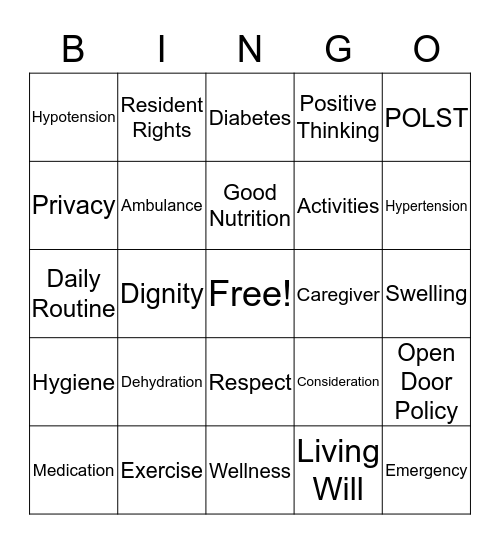 *Wellness Bingo* Bingo Card