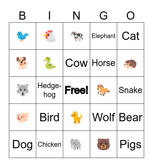 Animal Sight Word Bingo Card