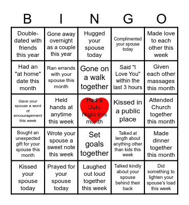 COUPLES BINGO Card