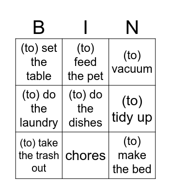 Jobs at home Bingo Card