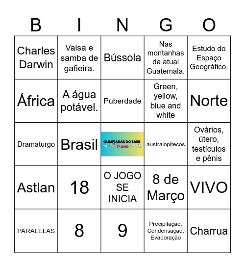 OLIMPÍADAS DO SAEB DA JOÃO MOTOSO Bingo Card