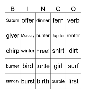 /er/ Triplets Bingo Card