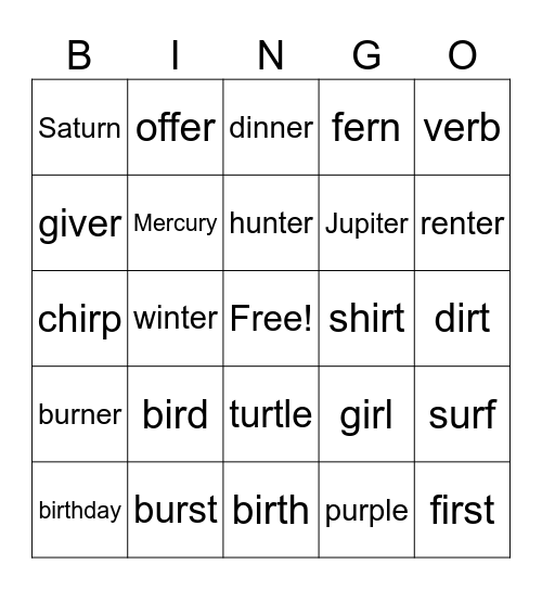 /er/ Triplets Bingo Card