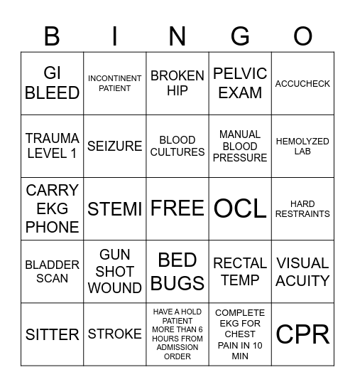 EMERGENCY ROOM PCT Bingo Card