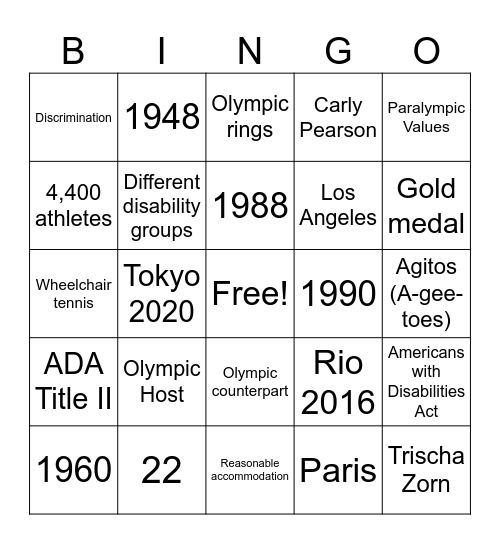 OLYMPIC BINGO Card