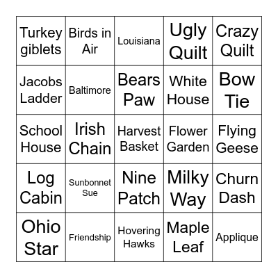 QUILTO Bingo Card