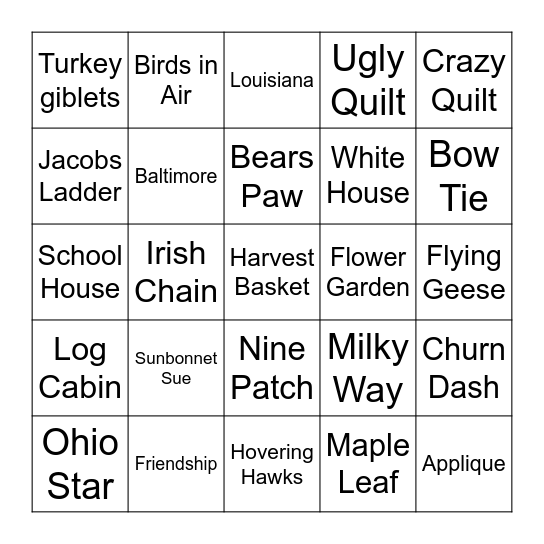 QUILTO Bingo Card