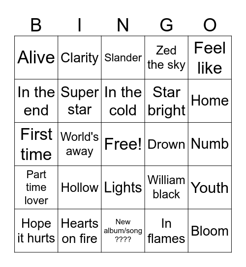 Dabin Bingo Card