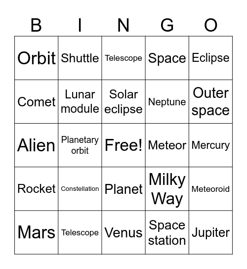 Space Bingo Card