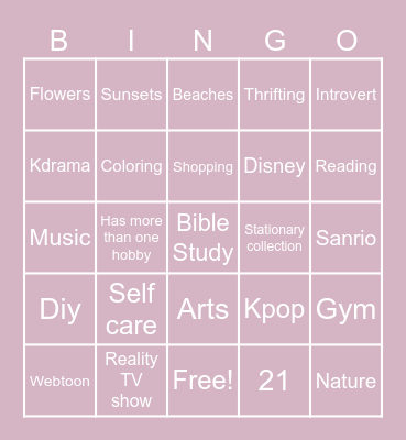 Penpal Bingo Card