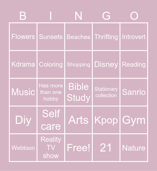 Penpal Bingo Card