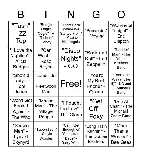 Music Bingo Round #1 Bingo Card