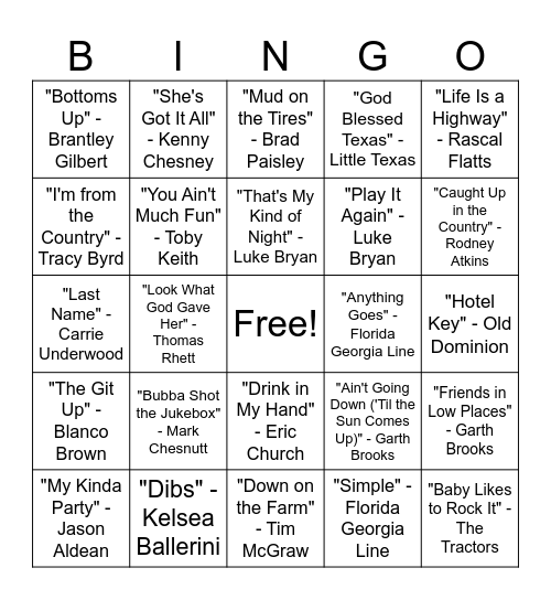 Music Bingo Round #3 Bingo Card