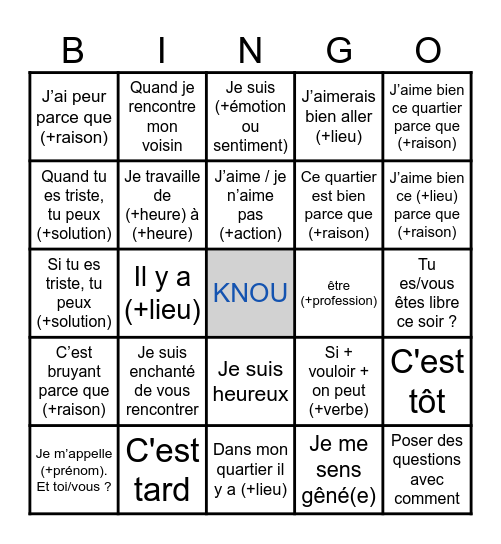 KNOU - LA CIGALE Bingo Card