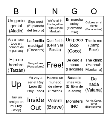 BINGO MUSICAL DISNEY Bingo Card
