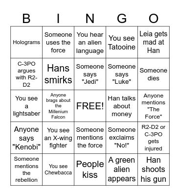 Star Wars: Episode IV Bingo Card