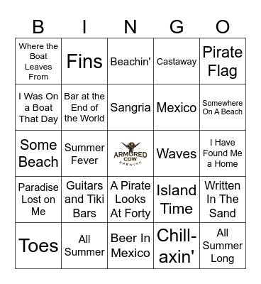 On a Beach Bingo Card