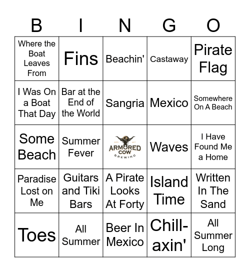 On a Beach Bingo Card