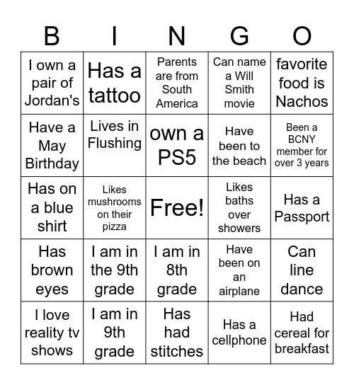 TEEN BINGO Card