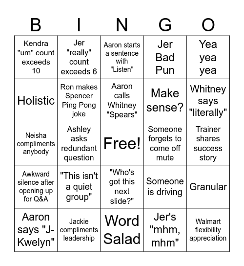 L&D Call Bingo Card