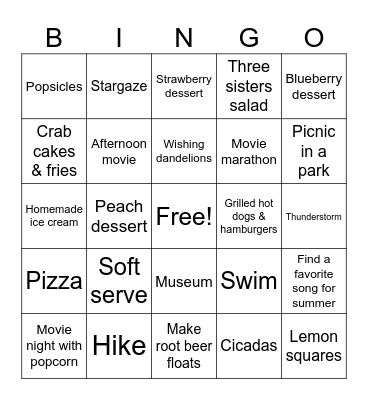 Summer fun Bingo Card