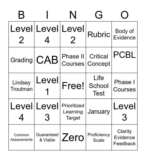 LSR7 PCBL BINGO Card