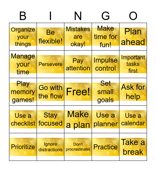 Executive Functioning Bingo! Bingo Card