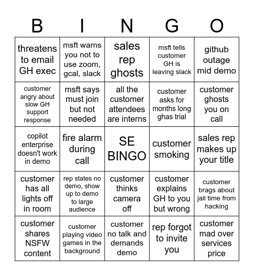 SE BINGO Card