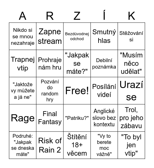 Arzmen Bingo Card