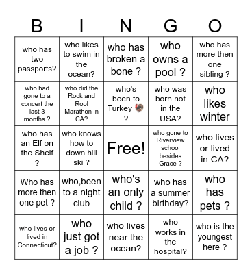 Gradraton party bingo Card
