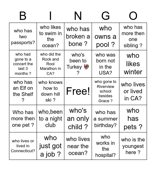 Gradraton party bingo Card