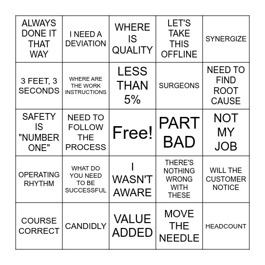 BRIGGS BINGO Card