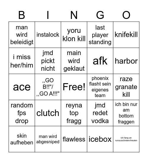 Valorant Bingo Card