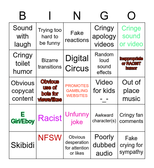 Youtube Shorts Bingo!  {Made by D3thS1mple} Bingo Card