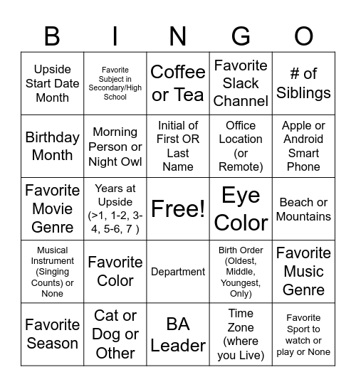 Untitled Bingo Card
