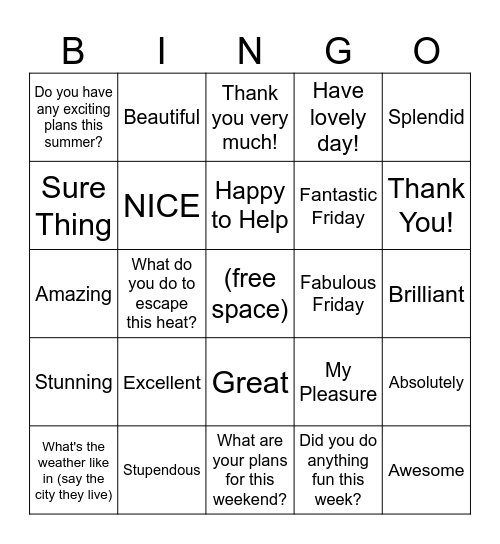 Sentiment BINGO Card