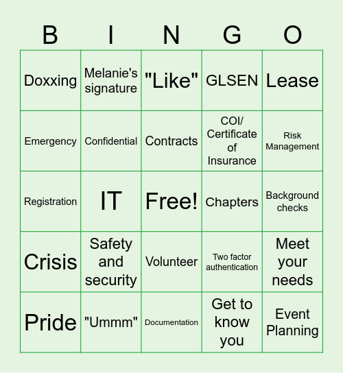 Operations Bingo Card